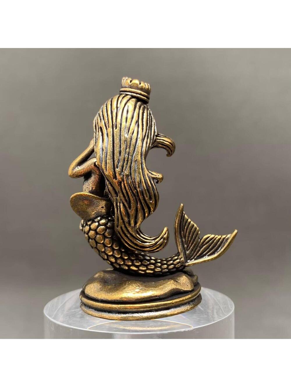 Brass Mermaid Figurine Small Decorative Sculpture - Picture 2 of 3